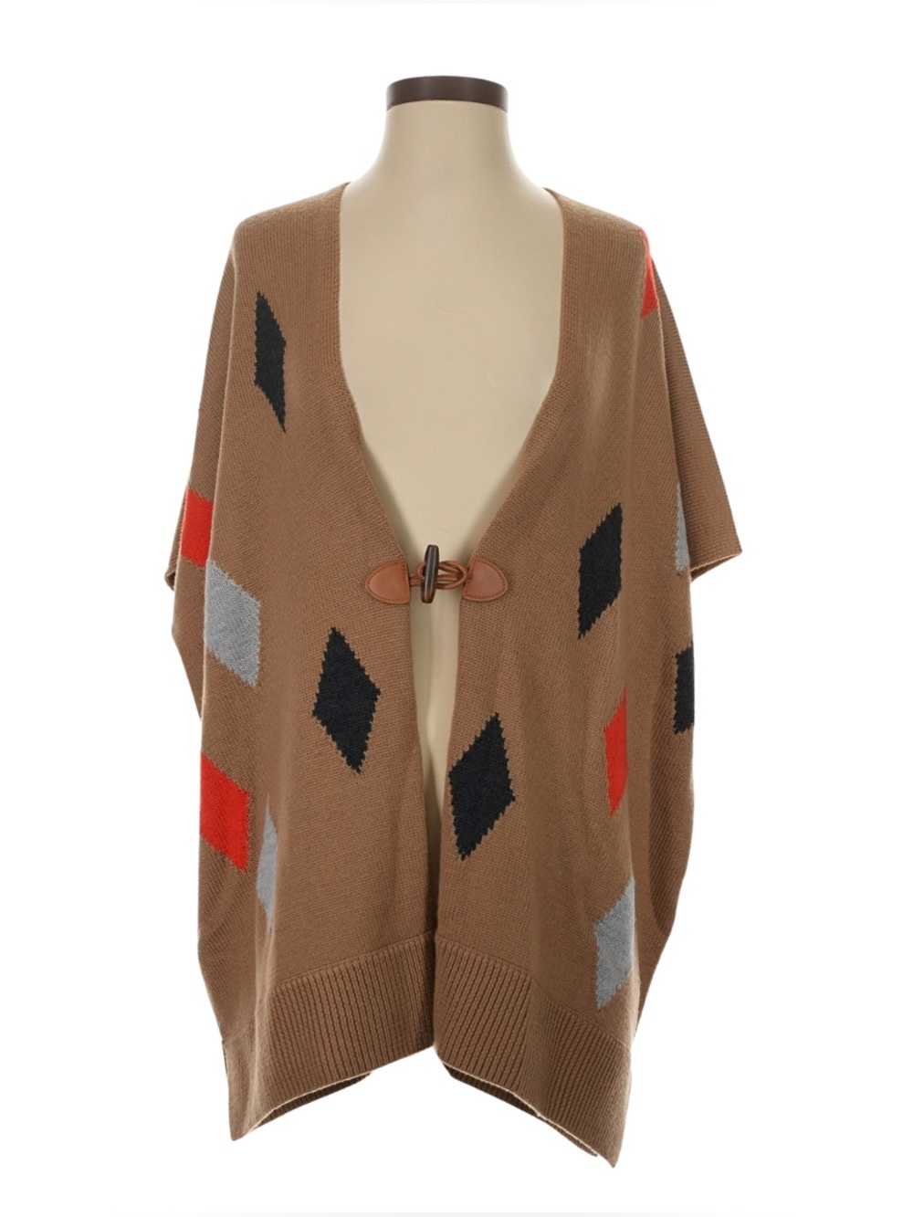 Trina Turk 100% Wool Open Front Poncho Cardigan in Brown Like New